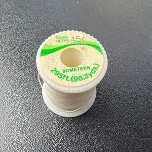 Vintage Sewing Thread Spool 90 Meters 98.3 Yards Grey Off-White Retro Notions
